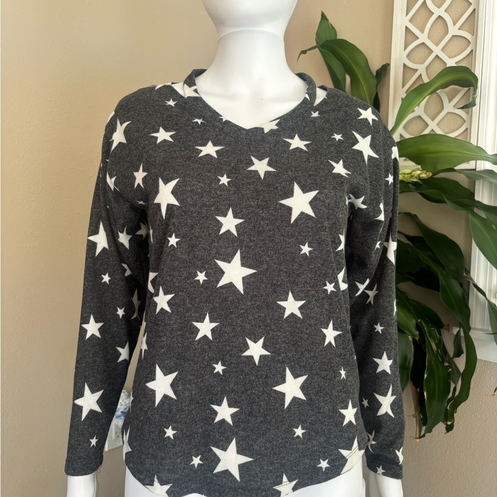 Star-Print Charcoal V-Neck Sweater